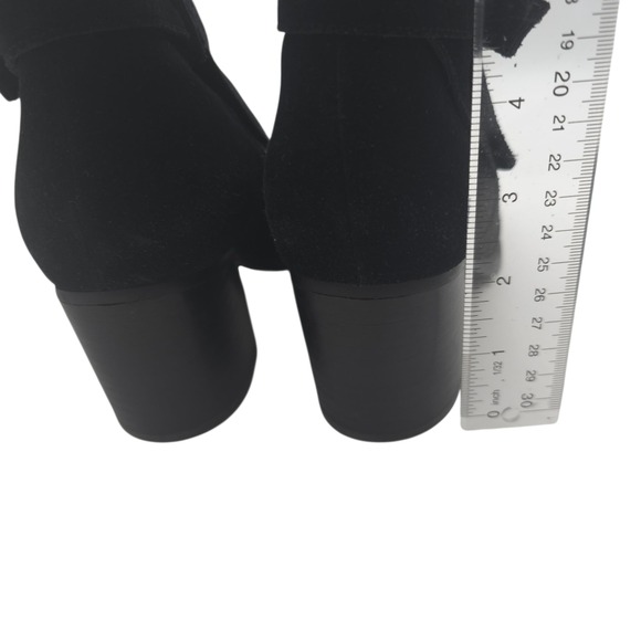 Ralph Lauren RLL Black Suede Block Heel Ankle Boots Gilda 8B Y2K Moto Strap - Picture 7 of 13